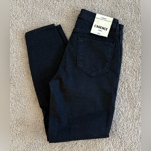 L’AGENCE Margot High Rise Skinny Jeans Black Glitter Coated Denim Size 25 NWT - Picture 6 of 9